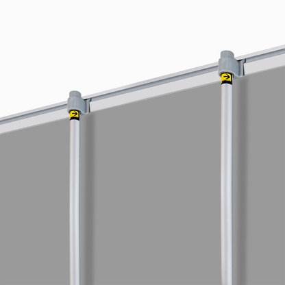 Triple support pole and top-rail detail of GoVizly 60x80 premium media wall retractable banner stand