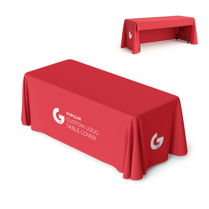 Front view of GoVizly 6ft open-back table cover with full-color dye-sublimated logo printing
