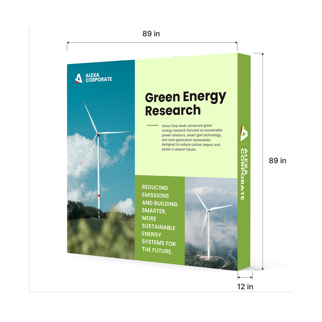 GoVizly 8ft straight pop-up display dimensions diagram 89 inches wide by 89 inches tall