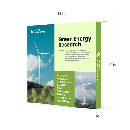 GoVizly 8ft straight pop-up display dimensions diagram 89 inches wide by 89 inches tall