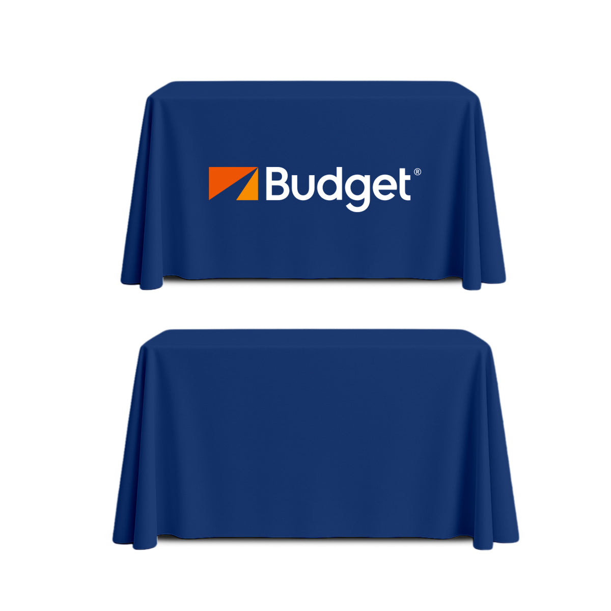 GoVizly Displays 4ft custom logo table cover with closed back and high quality printing, free proof, next day shipping and easy online ordering for trade show displays, banner stands and step and repeat banners.