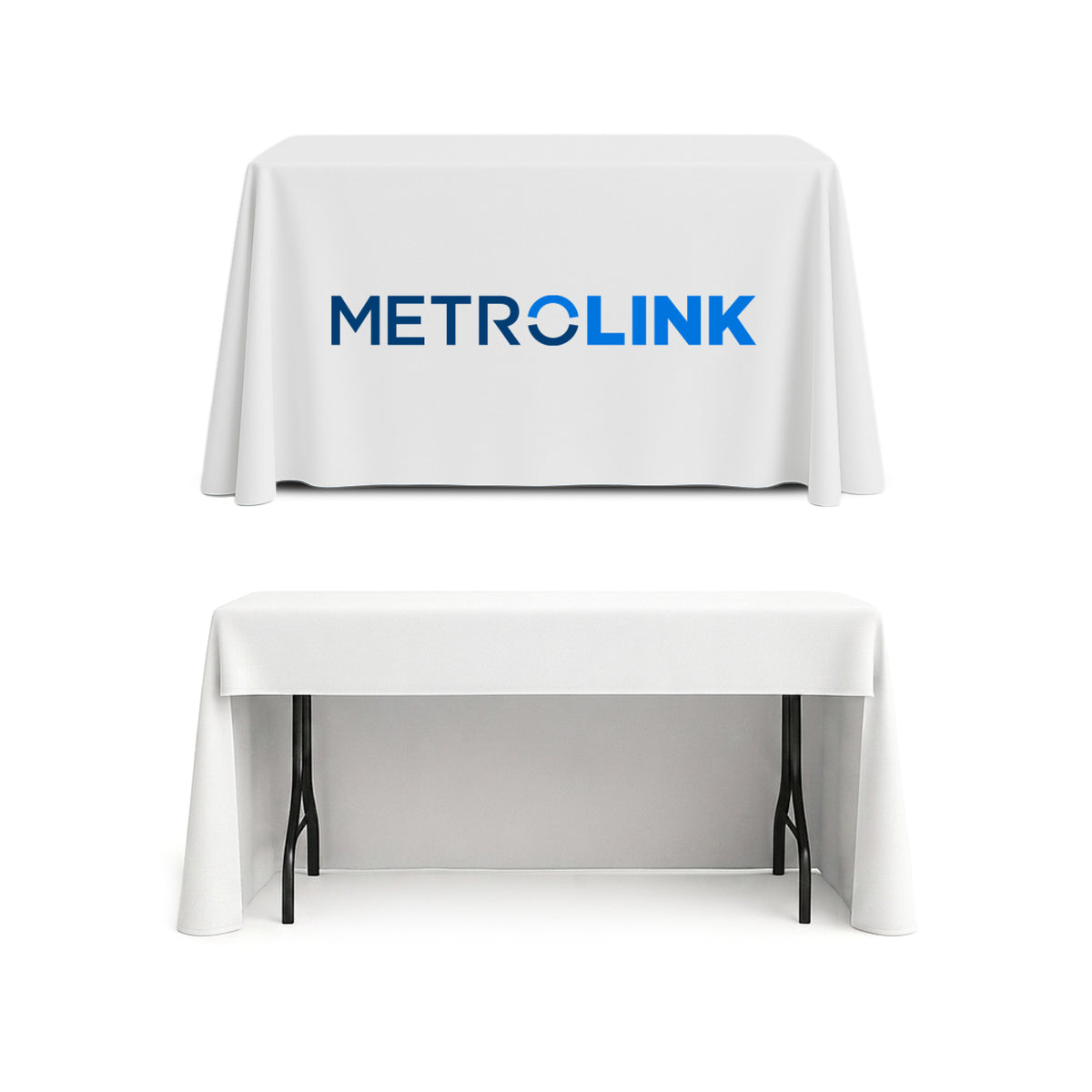GoVizly Displays 4ft custom logo table cover with open back and high quality printing, free proof, next day shipping and easy online ordering for trade show displays, banner stands and step and repeat banners.