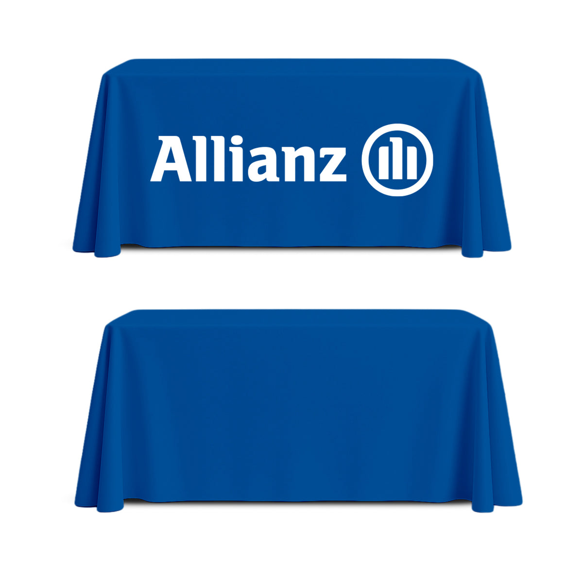 GoVizly Displays 6ft custom logo table cover with closed back and high quality printing, free proof, next day shipping and easy online ordering for trade show displays, banner stands and step and repeat banners.