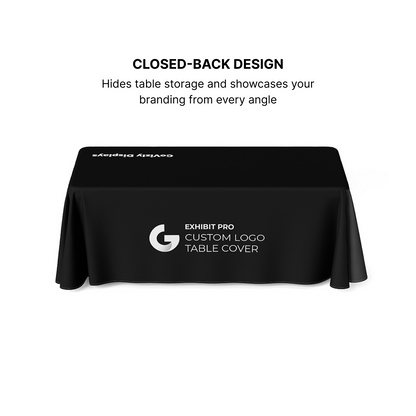 GoVizly Displays custom logo table cloth closed back full coverage for trade show, events and promotion
