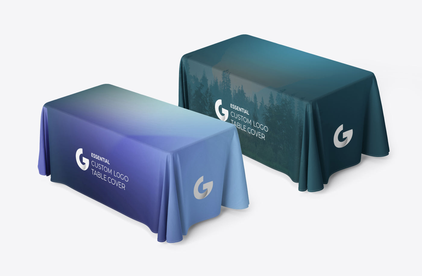 Custom logo table covers for trade shows and corporate events — GoVizly Displays