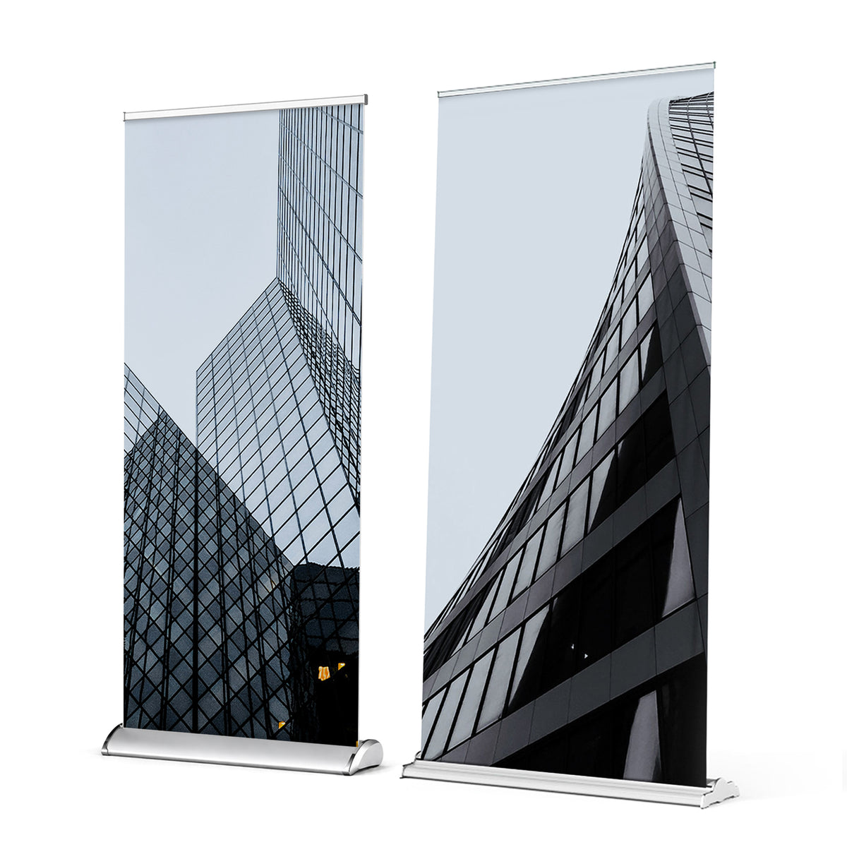 Premium retractable banner stand from GoVizly Displays with high quality printing, free proof, next day shipping and easy online ordering for trade show displays, custom logo table covers and step and repeat banners.