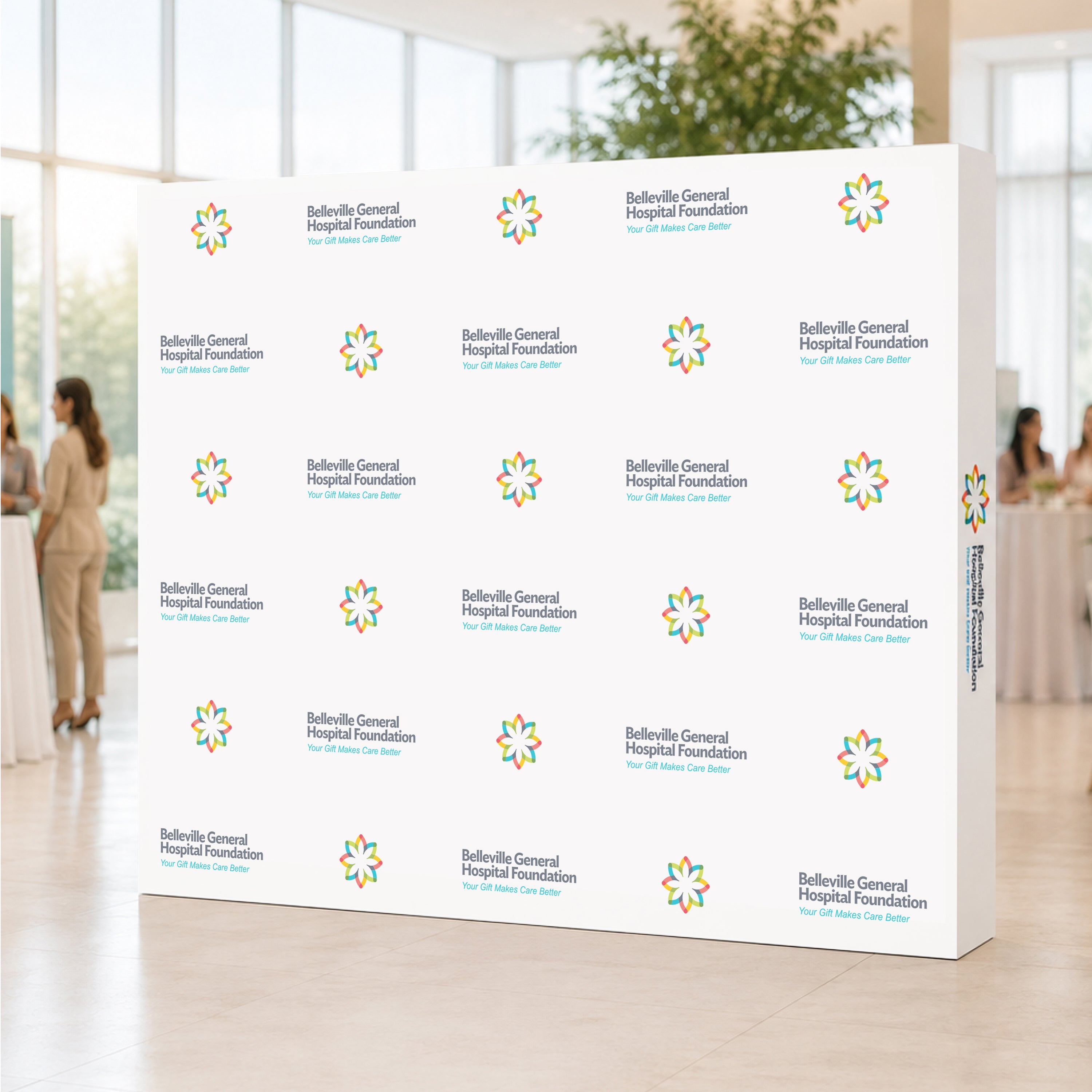 GoVizly Displays step and repeat banners with high quality printing, free proof, next day shipping and easy online ordering for trade show displays, banner stands and custom logo table covers.