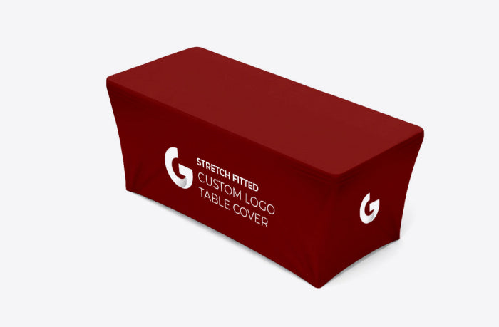 Stretch fitted custom logo table cover for trade shows and events — GoVizly Displays