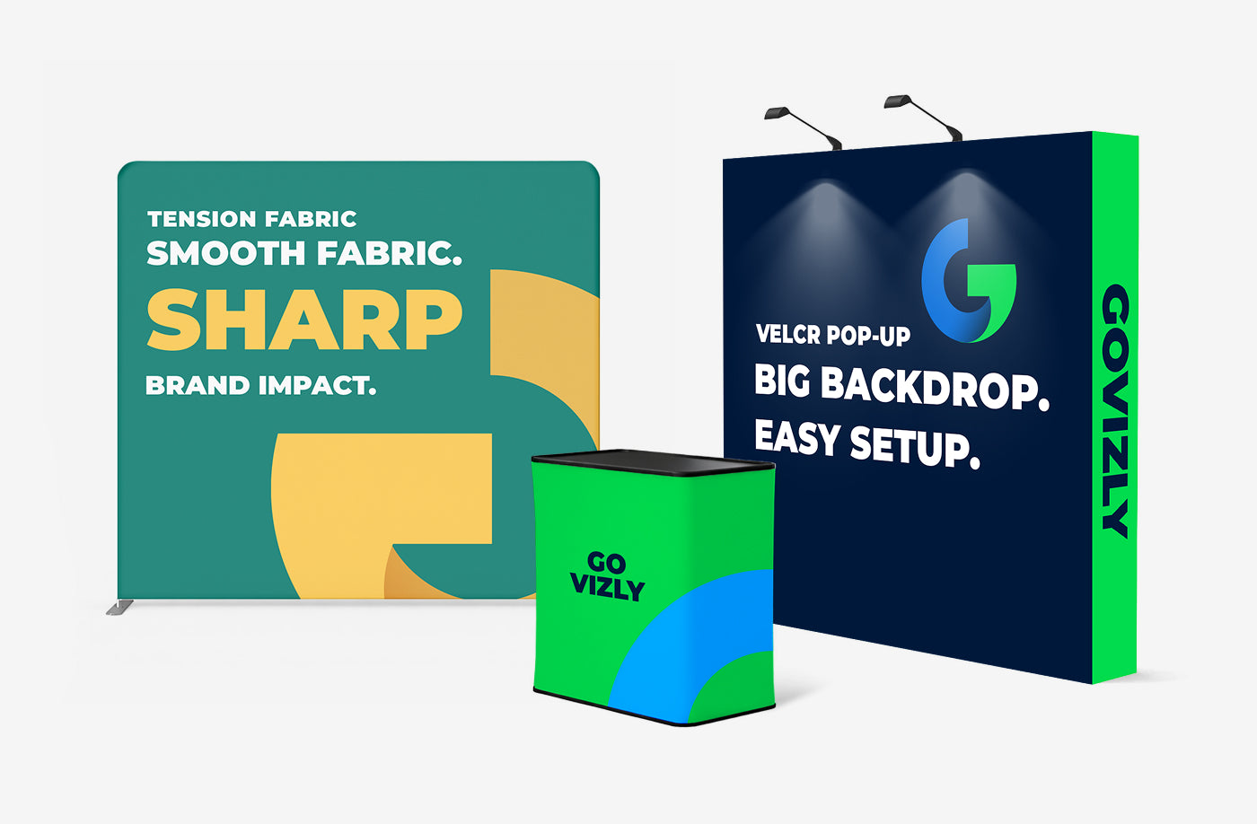 Custom tension fabric display and velcro pop-up trade show backdrop — GoVizly Displays