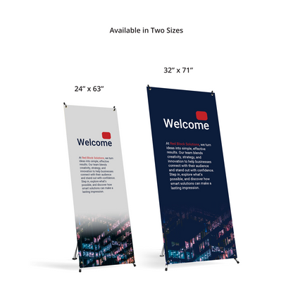 GoVizly X-Banner Stand available size options — 24 inch and 32 inch wide formats